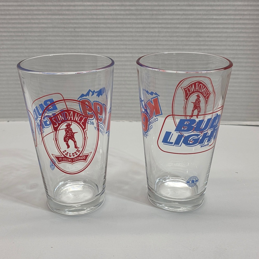 Bud Light K99 Colorado Sundance Saloon Ft Collins Pint Glass Set of 2 Clear